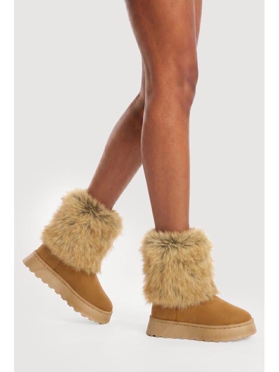 Women's Faux Fur Cuff Low Platform Boots