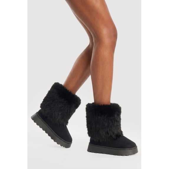 Women's Faux Fur Cuff Low Platform Boots