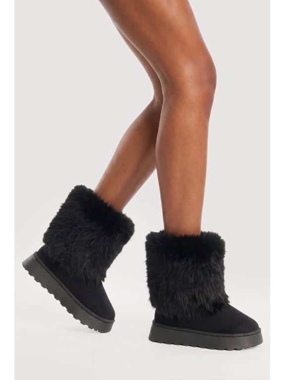Women's Faux Fur Cuff Low Platform Boots