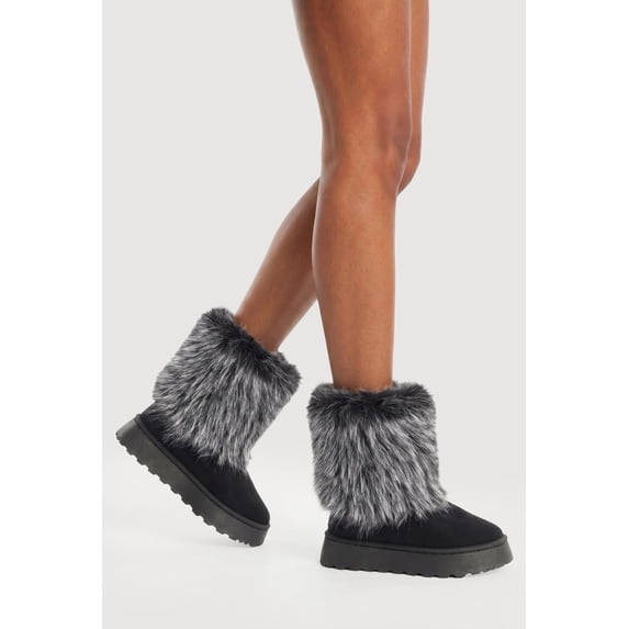Women's Faux Fur Cuff Low Platform Boots