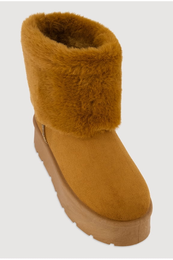 Women's Faux Fur Cuff Platform Booties