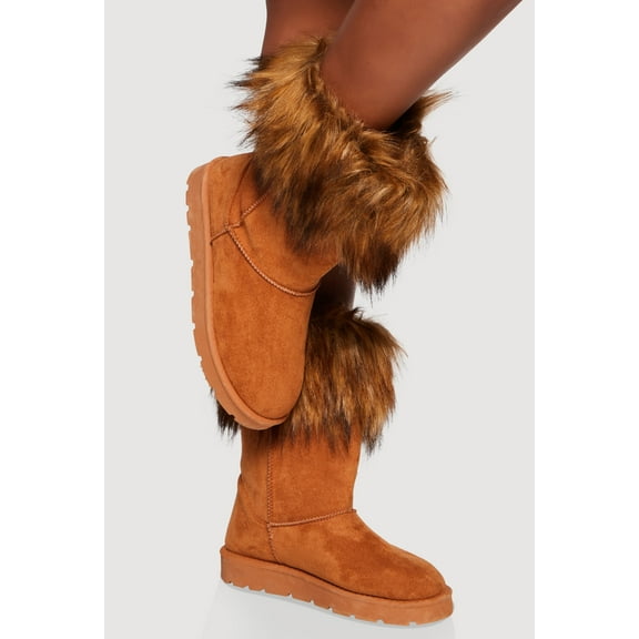 Women's Faux Fur Cuff Round Toe Boots