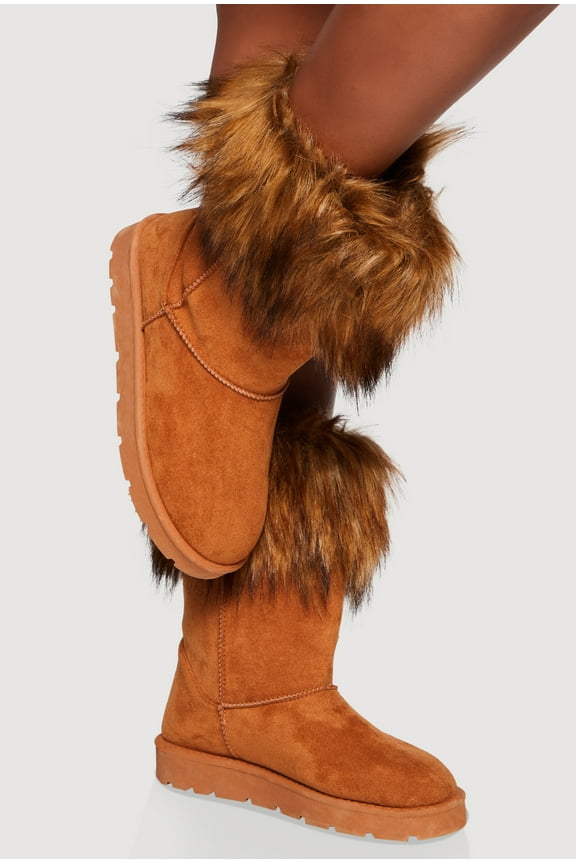 Women's Faux Fur Cuff Round Toe Boots
