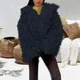 thumbnail image 1 of Women's Faux Fur Double Faced Plush Coat, Thickened Long Sleeve Cardigan, Warm Winter Open Front Jacket, Soft Lined Outerwear, Cozy Oversized Lapel Coat Navy L, 1 of 4