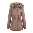 thumbnail image 1 of Women's Faux Fur Hooded Parka Coat Winter Warm Puffer Jacket Water Resistant Outerwear with Drawstring Waist Multiple Solid Colors for Cold Weather Trendy Coats with Pockets and Detachable Hood, 1 of 4