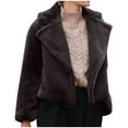 thumbnail image 1 of Women's Faux Fur Jacket Notch Lapel Cropped Plush Sherpa Coat 2023 Winter Warm Cozy Fluffy Trucker Jackets, 1 of 4