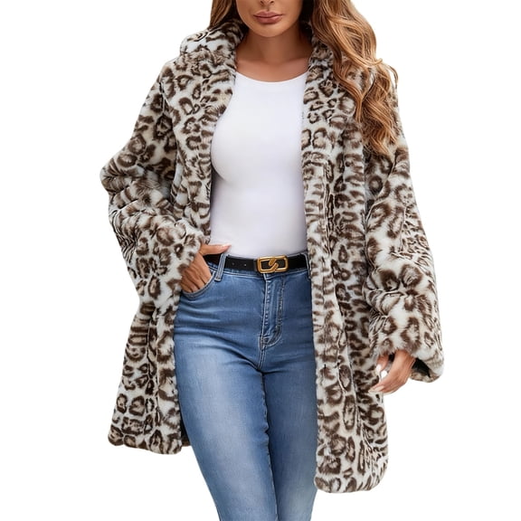 Women's Jackets Autumn Winter Leopard Coats Loose with Pockets