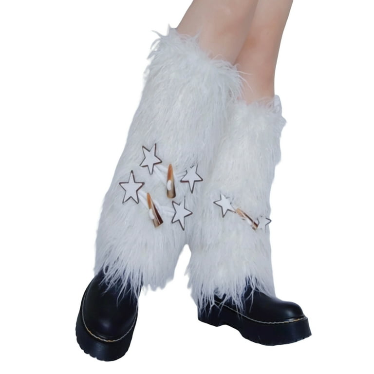 Women s Faux Fur Leg Warmers Fuzzy Star Socks Boot Cuff Covers Walmart