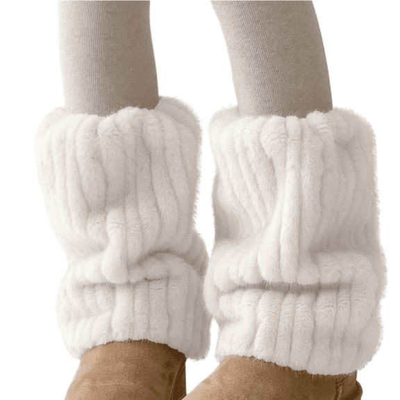 Women's Faux Fur Leg Warmers, Y2K Aesthetic Thickened Winter Leg Sleeves, Fluffy Knit Leg Accessories for Outfit Layering and Cold Weather - White