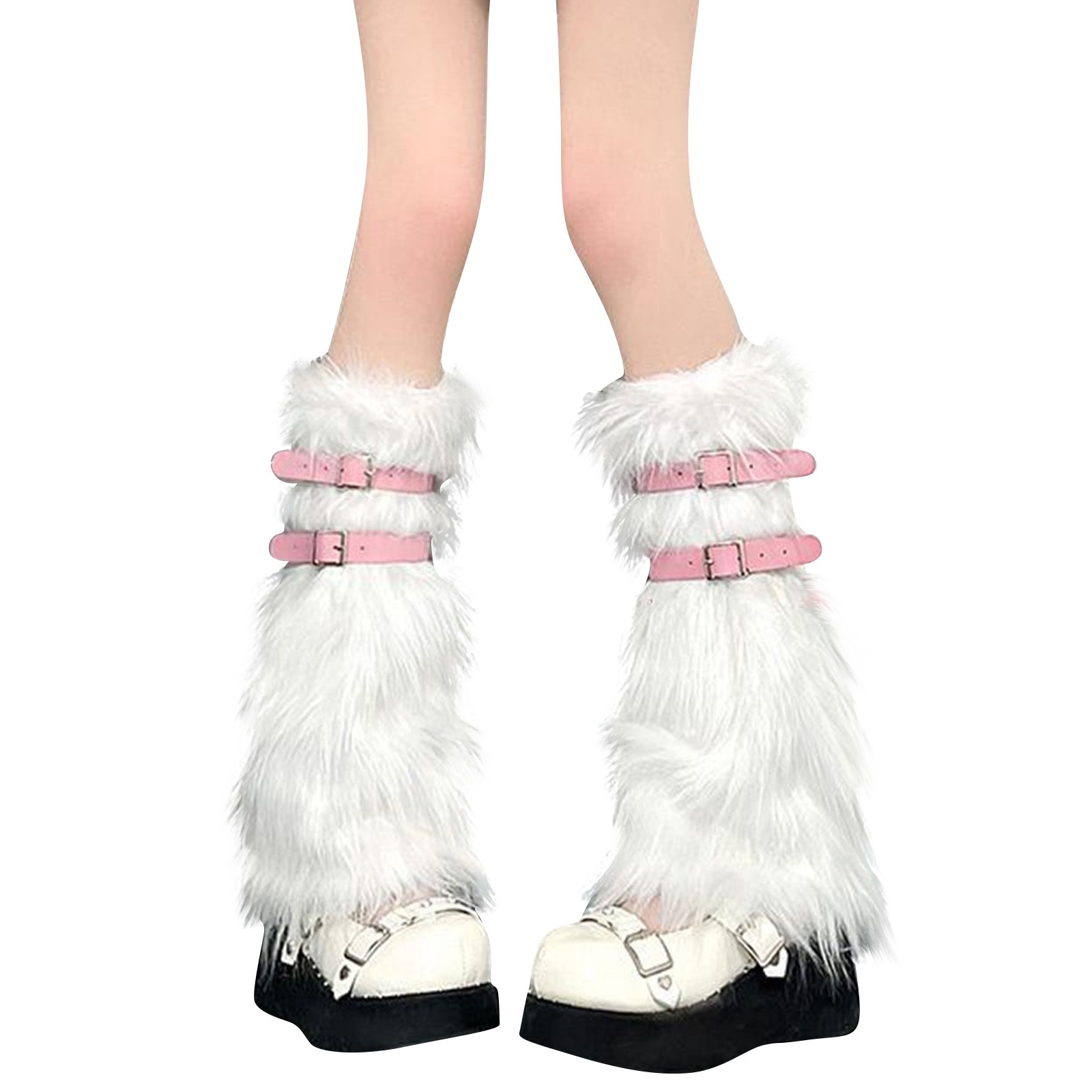 Women's Faux Fur Leg Warmers with Adjustable Straps Fluffy Furry - Main Image
