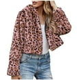 thumbnail image 1 of Women's Faux Fur Leopard Print Crop Jacket Long Sleeve Winter Warm Fluffy Lapel Coat, 1 of 5