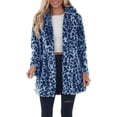 thumbnail image 1 of Women's Faux Fur Leopard Print Mid-Length Jacket Loose Fit Warm Autumn Winter Coat with Pockets, 1 of 9