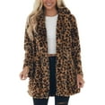thumbnail image 1 of Women's Faux Fur Leopard Print Mid-Length Jacket Loose Fit Warm Autumn Winter Coat with Pockets, 1 of 9