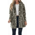 thumbnail image 1 of Women's Faux Fur Leopard Print Mid-Length Jacket Loose Fit Warm Autumn Winter Coat with Pockets, 1 of 8