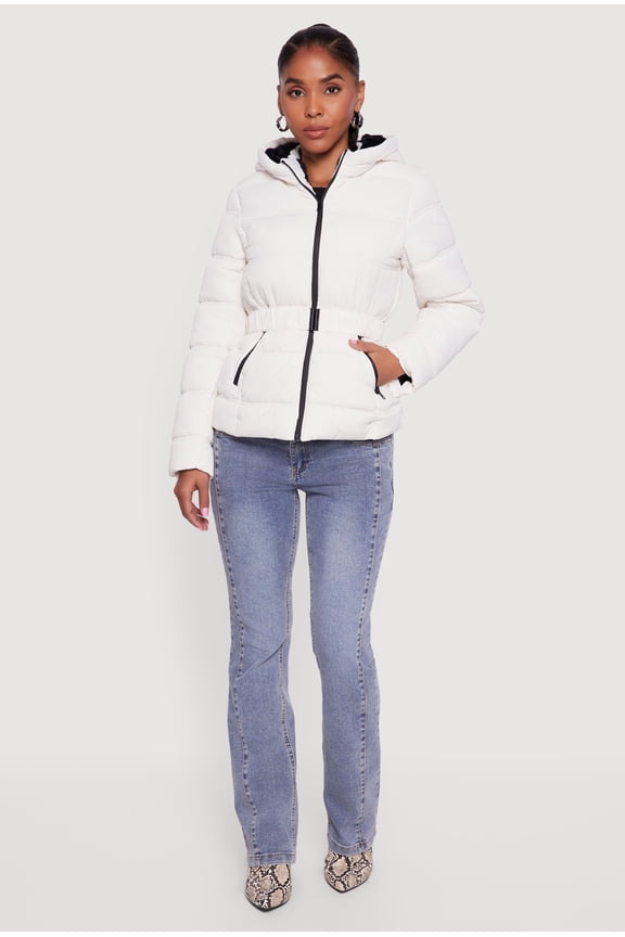 Women's Faux Fur Lined Hooded Puffer Jacket with Belt