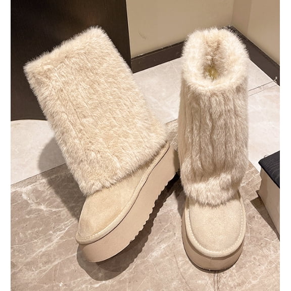 Women's Faux Fur-Lined Platform Snow Boots - Sweet Style Warm Winter Footwear