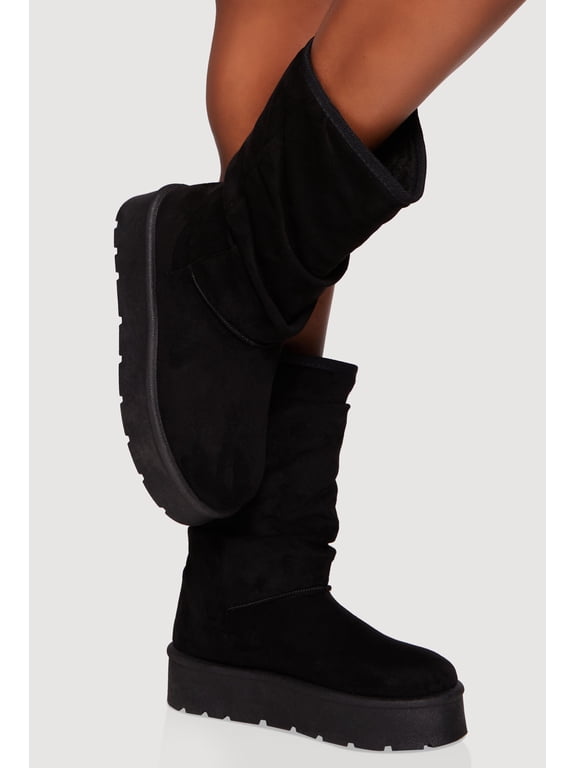 Women's Faux Fur Lined Round Toe Platform Slouch Boots