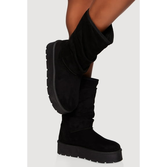 Women's Faux Fur Lined Round Toe Platform Slouch Boots