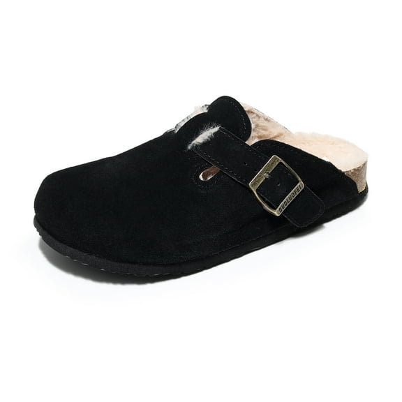 Women's Faux Fur Lined Suede Clogs Fuzzy Cork Footbed Mules Slip On Winter Potato Shoes Unisex 2025