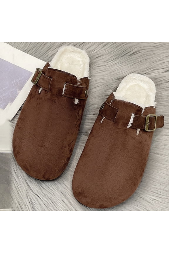 Women's Faux Fur Lined Suede Clogs Fuzzy Cork Footbed Mules Slip On Winter Potato Shoes