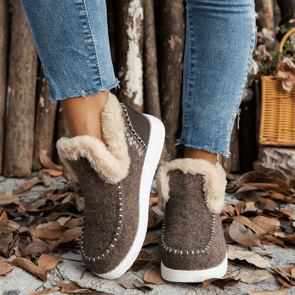 Women’s Faux Fur Lined Winter Ankle Booties – Warm Micro Suede Indoor Outdoor Snow Boots with Memory Foam, Anti-Slip Cozy Short Plush Boots, Christmas Gift for Mom or Wife