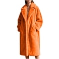 thumbnail image 1 of Women's Faux Fur Long Coat Plush Lapel Front Open Plus Size Overcoat Velvet Thicken Casual Thermal Jackets With Pockets (L, Orange), 1 of 8