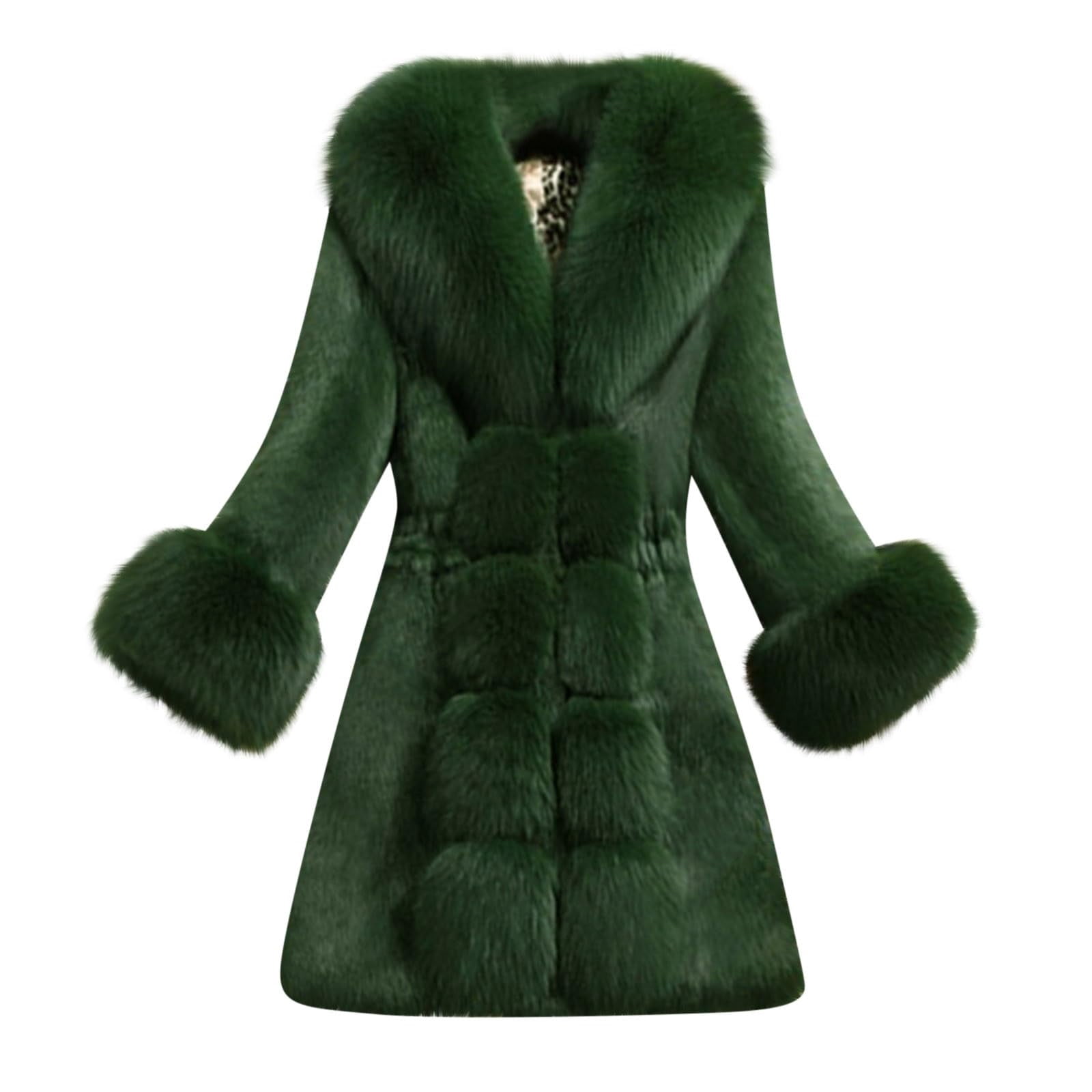 Women's Faux Fur Long Jacket Fleece Fuzzy Sherpa Warm Coat Winter Plus Size Bubble Flurry Overcoat Outwear