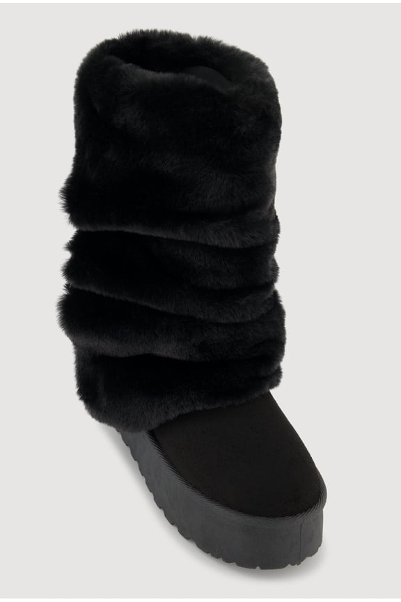 Women's Faux Fur Mid Calf Platform Slouch Boots
