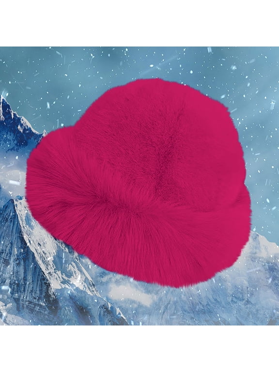 Women's Faux Fur Mongolian Hat, Thickened Winter Warm Hat, Plush Trapper Style Hat with Ear Flaps for Cold Weather, Autumn and Winter Daily Outdoor Hat Hot Pink