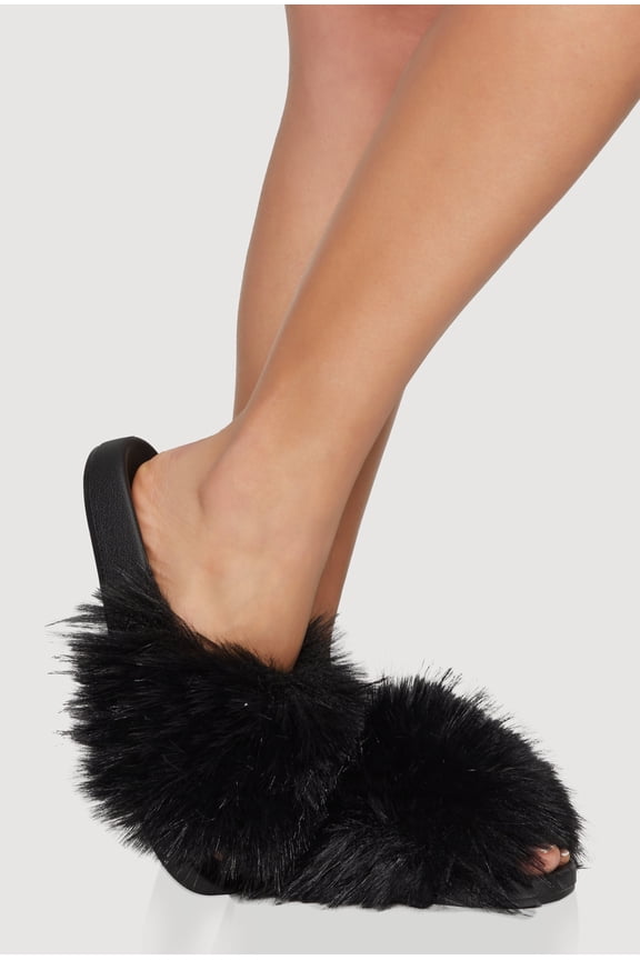 Women's Faux Fur Open Toe Slide Sandals