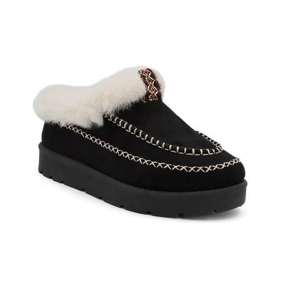 Yoki Women’s Faux Fur Lined Platform Clogs with Faux Suede Upper