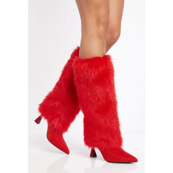 Women's Faux Fur Pointed Toe Spool Heel Boots