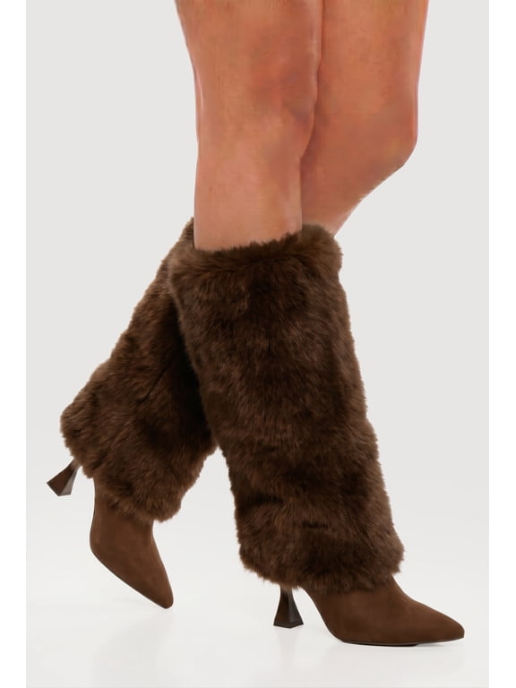 Women's Faux Fur Pointed Toe Spool Heel Boots