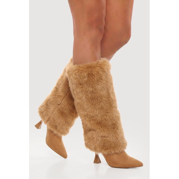 Women's Faux Fur Pointed Toe Spool Heel Boots