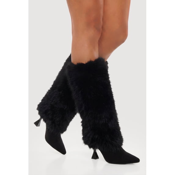 Women's Faux Fur Pointed Toe Spool Heel Boots