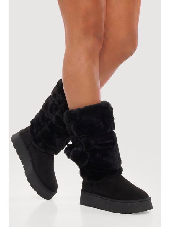 Women's Faux Fur Pom Pom Platform Boots