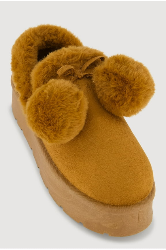 Women's Faux Fur Pom Pom Platform Clogs