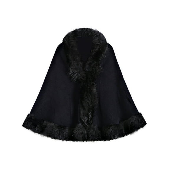 Women's Faux Fur Poncho Winter Shawl Cape Coat Knit Wrap Warm Fashion Cloak 2025 Black