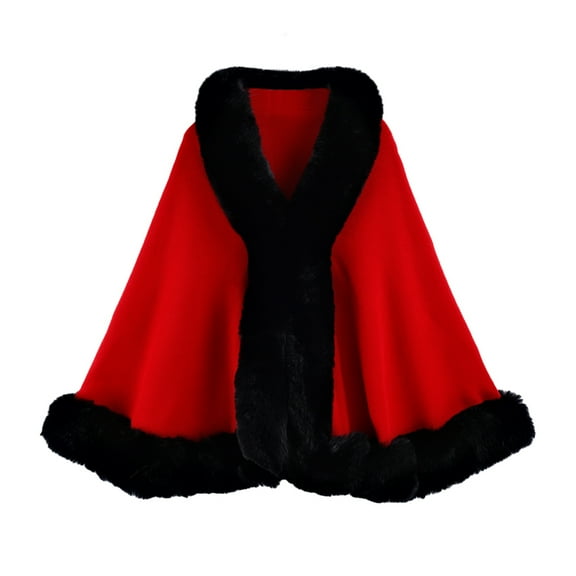 Women's Faux Fur Poncho Winter Shawl Cape Coat Knit Wrap Warm Fashion Cloak Cardigan Red One Size