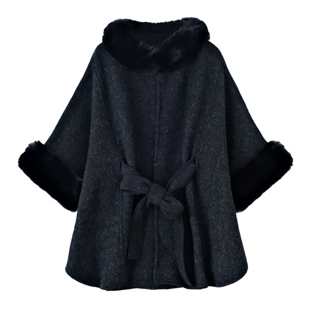 Women's Faux Fur Poncho Winter Shawl Cape Coat Knit Wrap Warm Fashion Cloak Dark Gray One Size