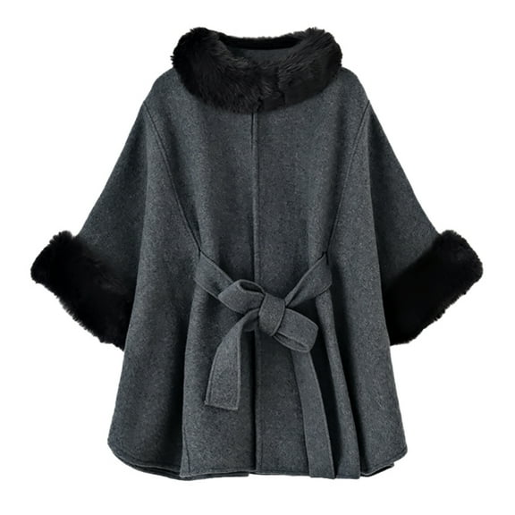 Women's Faux Fur Poncho Winter Shawl Cape Coat Knit Wrap Warm Fashion Cloak Gray One Size