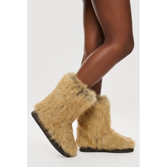 Women's Faux Fur Round Toe Booties