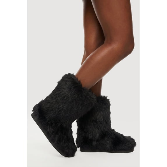 Women's Faux Fur Round Toe Booties