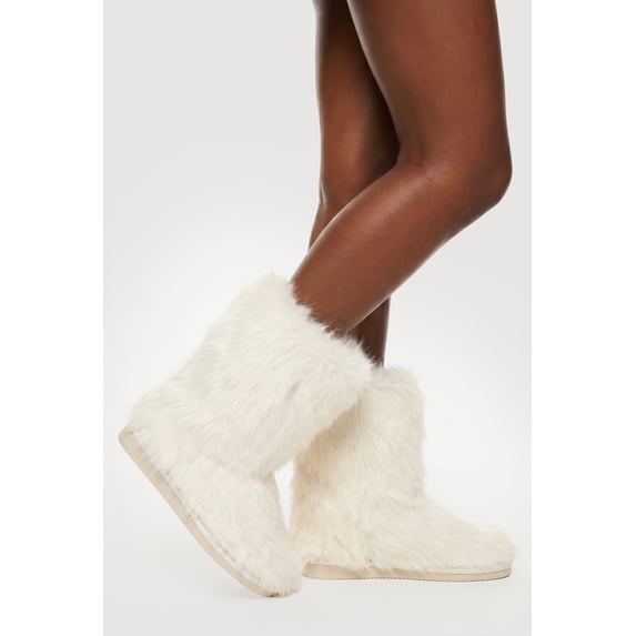 Women's Faux Fur Round Toe Booties