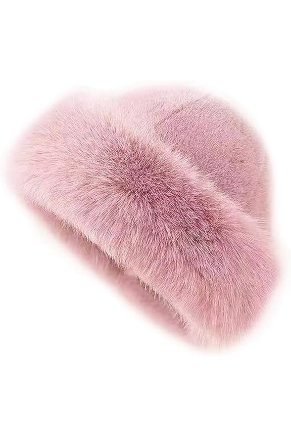 Women's Faux Fur Russian-Style Trapper Hat - Ultra-Soft Plush Winter Trooper Cap with Windproof & Thermal Protection for Outdoor Hunting & Snow Activities(Pink 1 PCS)