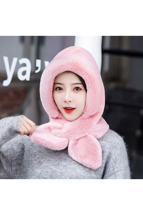Women's Faux Fur Scarf Hat Set Winter Cover Ears Beanie Hat Ear Flaps Ski Snow Hats