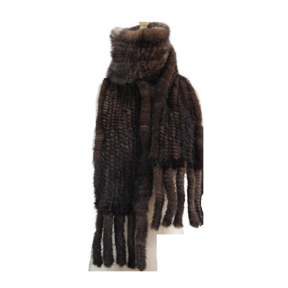 Women's Faux Fur Scarf with Tassels Hand-Knitted Mink Fur Scarf Neck-Warming Shawl