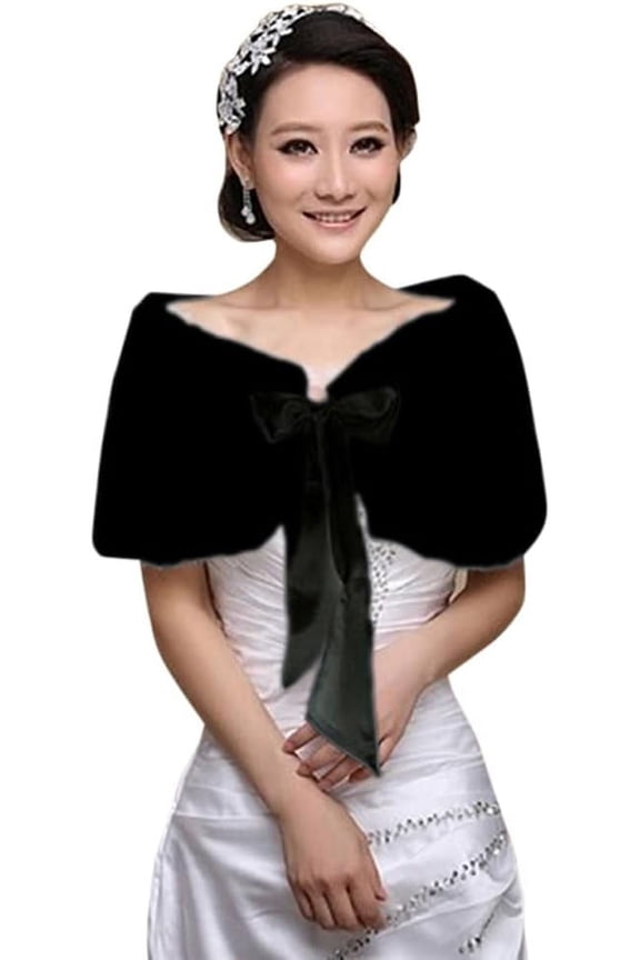 Women's Faux Fur Shawl Wrap Bridal Long Shrug Cape Collar Scarf Wraps Winter Bridal Scarf Wedding Party Cover Up Brides Bridesmaid Shawl Stole With Bowknot Closure Fancy Dress Costume Accessories