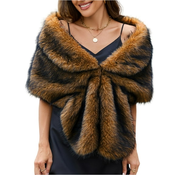 Women's Faux Fur Shawl Wrap Cape for Bridal Wedding Party Artificial Wool Yellow Free