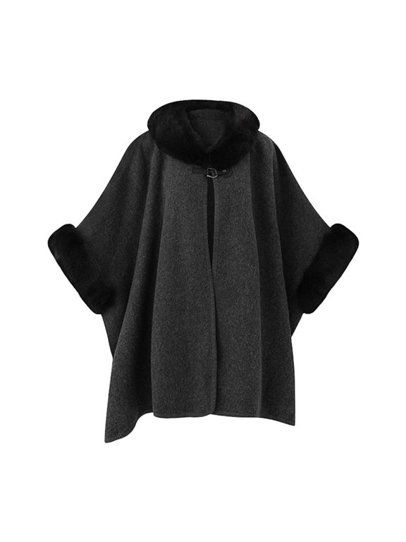 Women’s Faux Fur Shawl Wraps With Fur Trim Unique Luxury Cover Up Stole For Bride Bridesmaids Winter Wedding Evening Party Dark Gray Free Size
